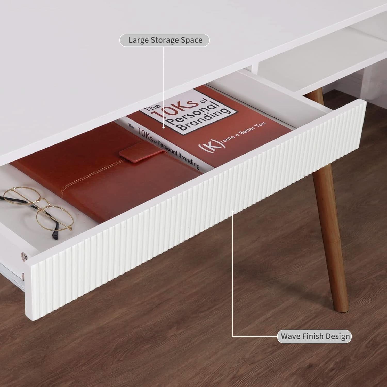 White Writing Desk With Drawers Mid Century Modern-3