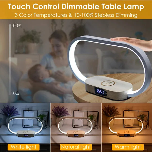 Bedside Table Lamp With Clock & Wireless Charging Dock
