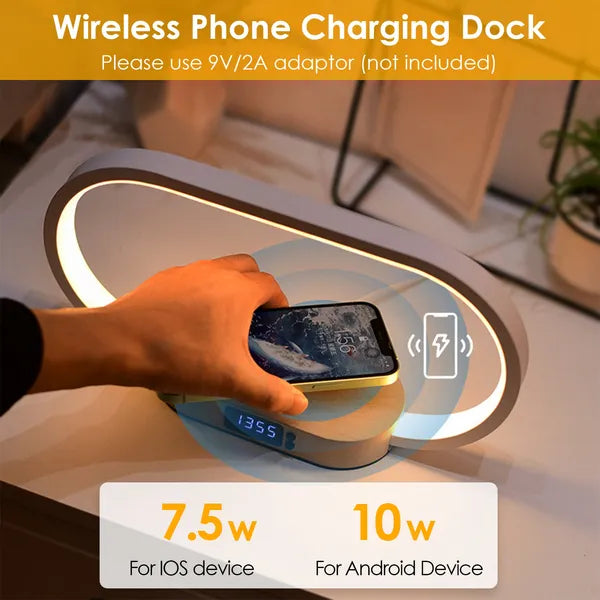 Bedside Table Lamp With Clock & Wireless Charging Dock