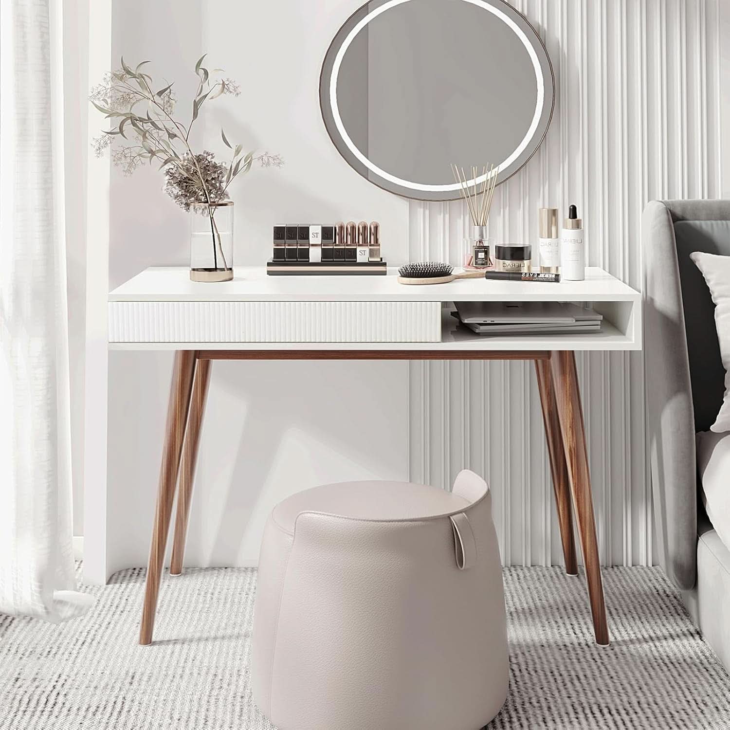 White Writing Desk With Drawers Mid Century Modern-2