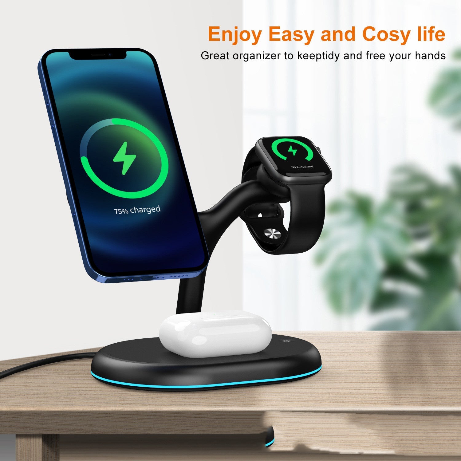 3-in-1 Magnetic Phone, Earbud, Watch Wireless Charger