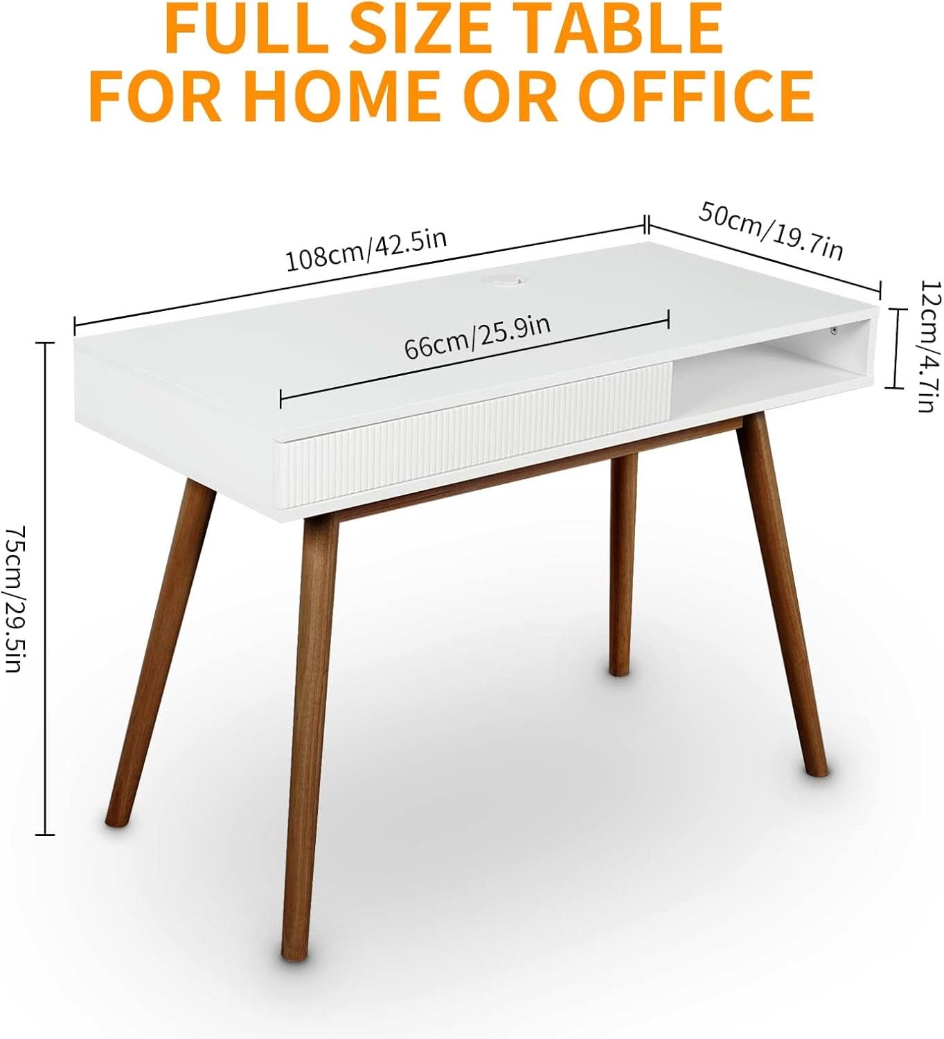 White Writing Desk With Drawers Mid Century Modern-1