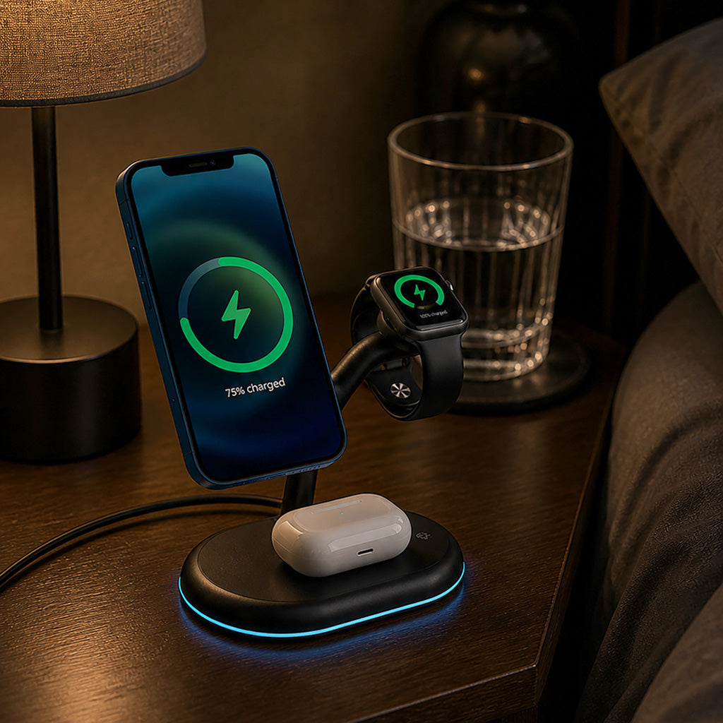 3-in-1 Magnetic Phone, Earbud, Watch Wireless Charger
