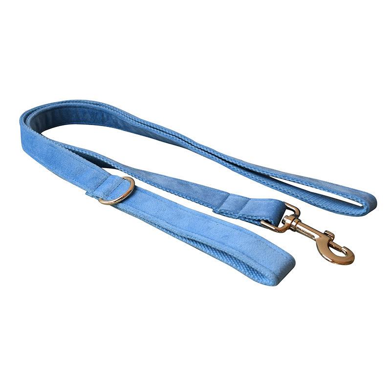 Luxury Blue Velvet Dog Collar And Leash Set