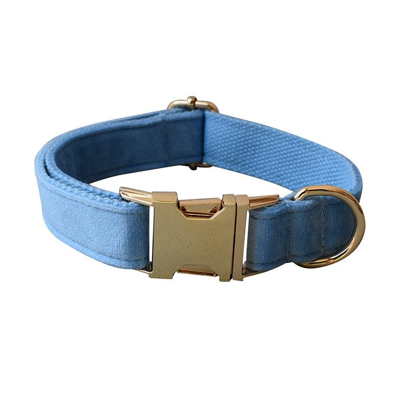 Luxury Blue Velvet Dog Collar And Leash Set