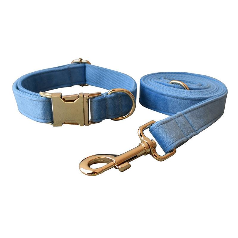 Luxury Blue Velvet Dog Collar And Leash Set