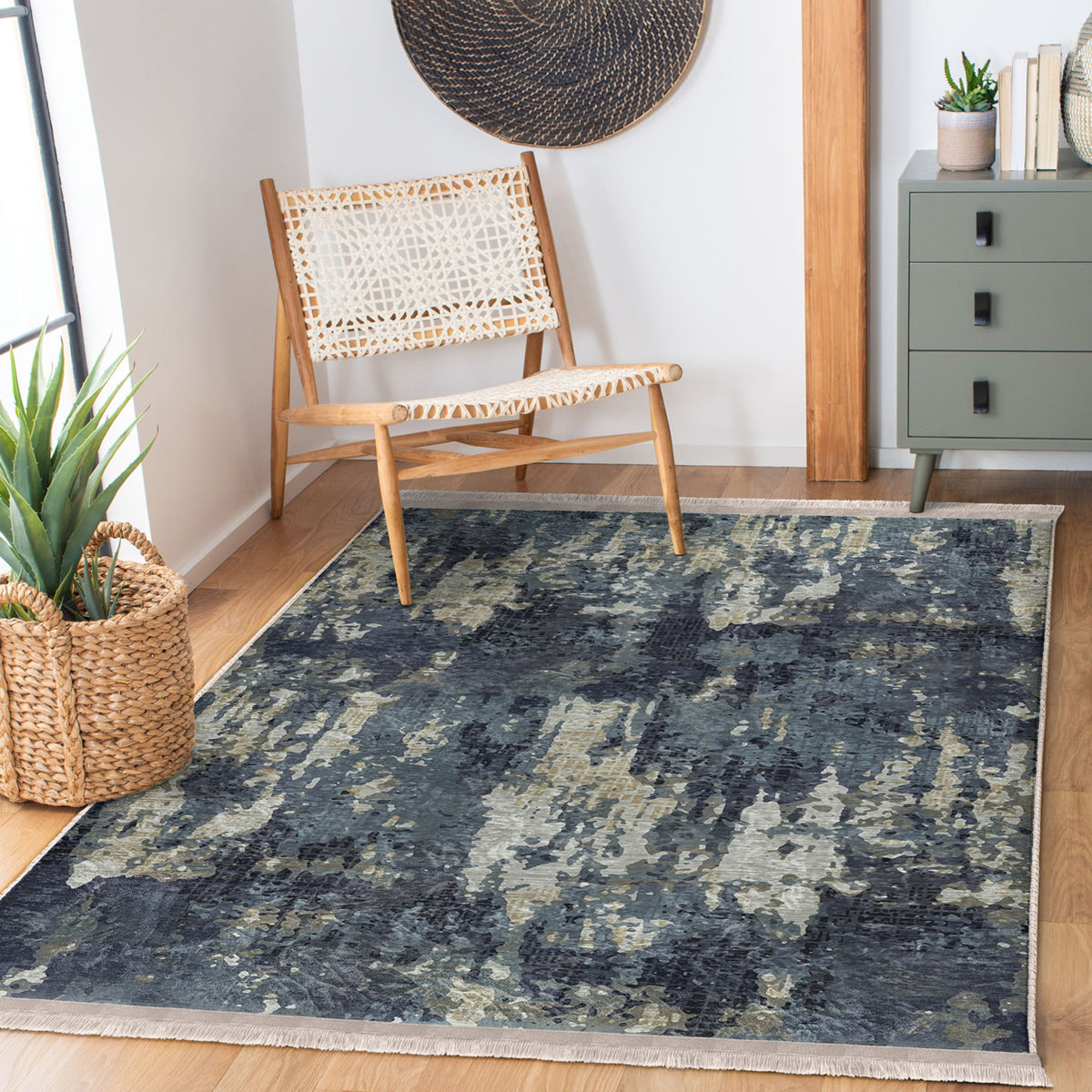 Blue Vintage Style Washable Area Rug