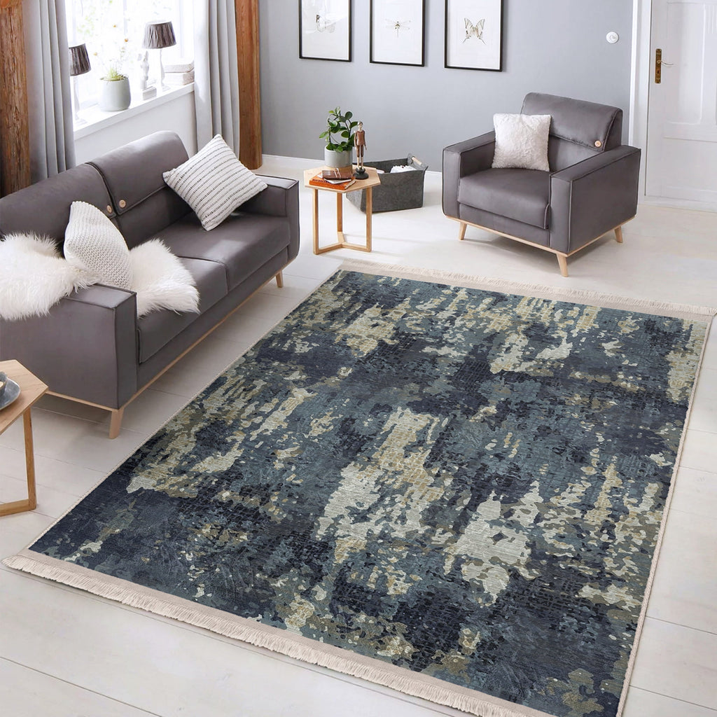 Blue Vintage Style Washable Area Rug