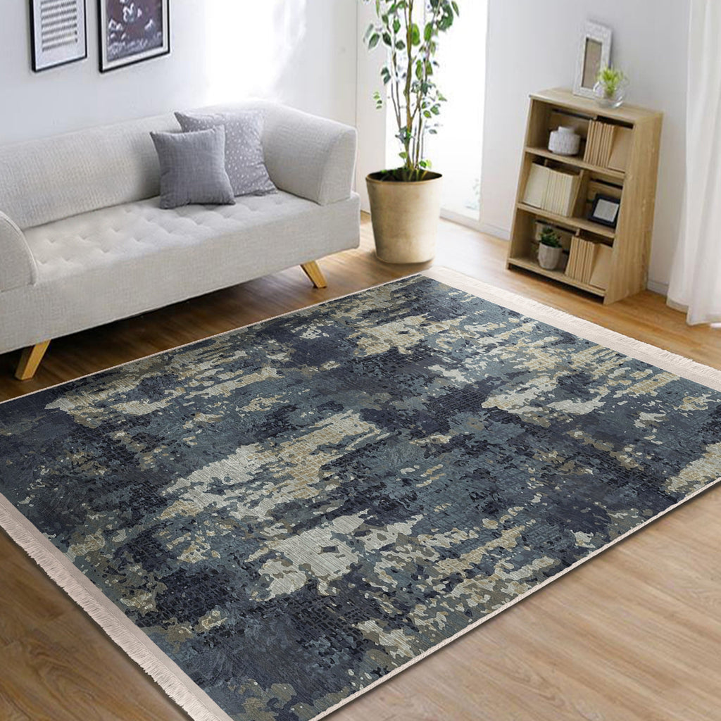 Blue Vintage Style Washable Area Rug