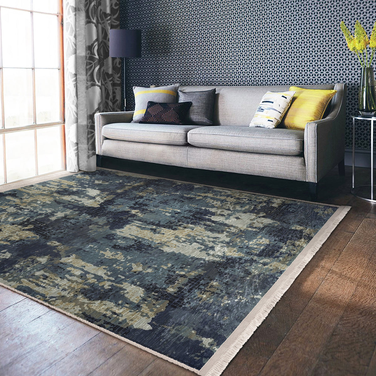 Blue Vintage Style Washable Area Rug