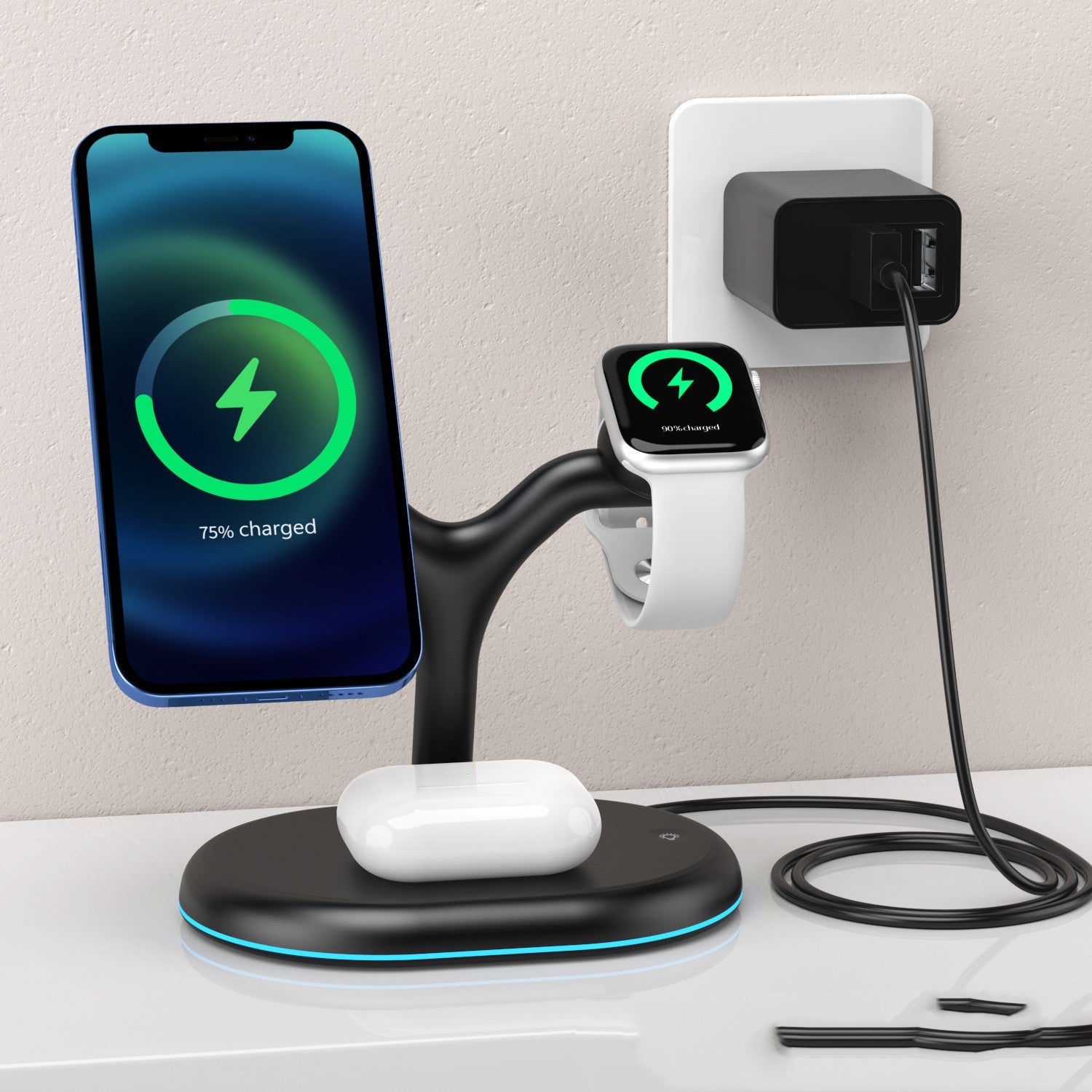 3-in-1 Magnetic Phone, Earbud, Watch Wireless Charger