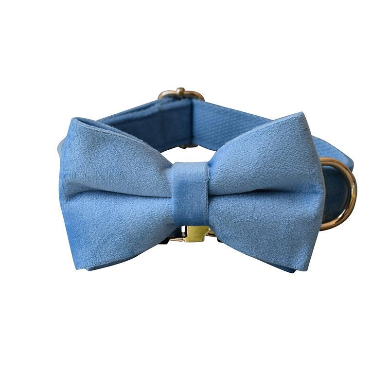 Luxury Blue Velvet Dog Collar And Leash Set