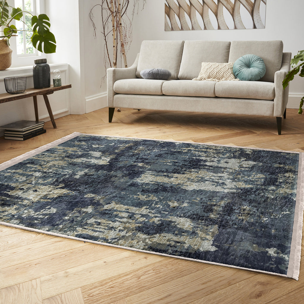 Blue Vintage Style Washable Area Rug