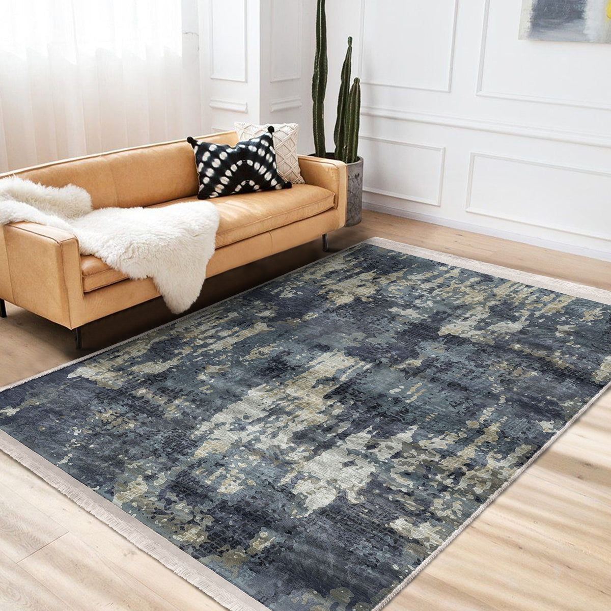 Blue Vintage Style Washable Area Rug