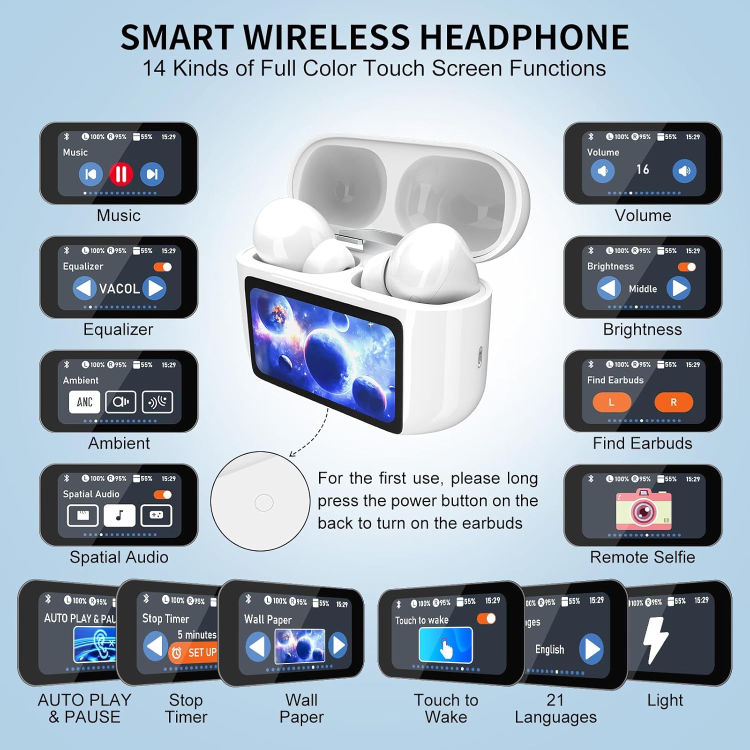 Wireless Earbuds With Touch Screen Case