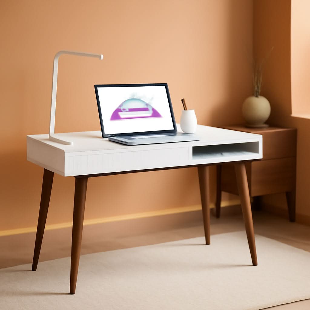White Writing Desk With Drawers Mid Century Modern-0