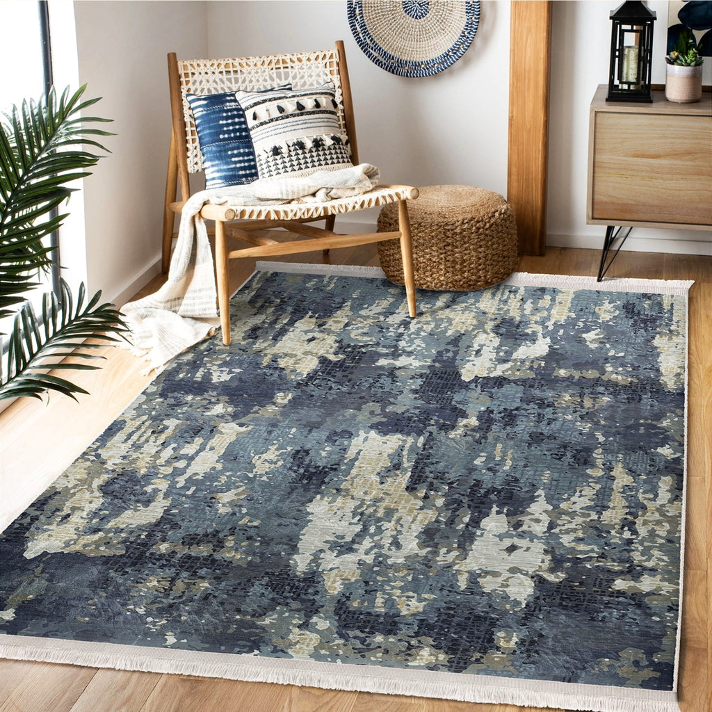 Blue Vintage Style Washable Area Rug