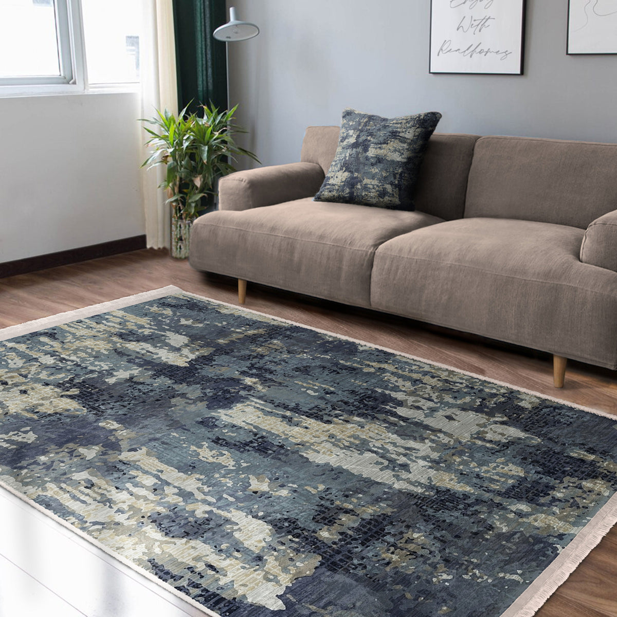 Blue Vintage Style Washable Area Rug