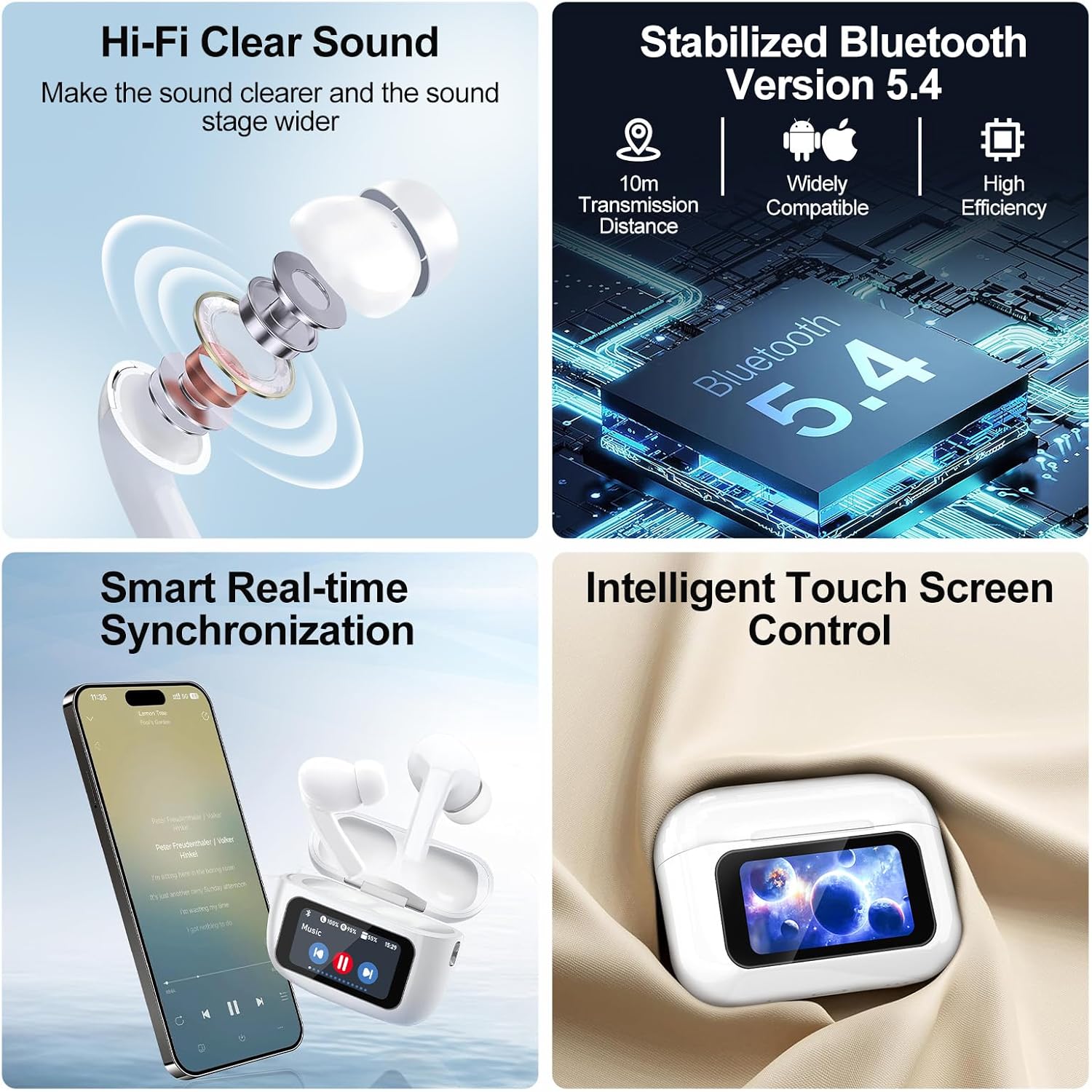 Wireless Earbuds With Touch Screen Case