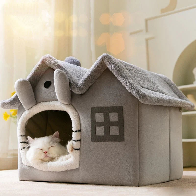 Gabled Plush Pet House for Dog or Cat