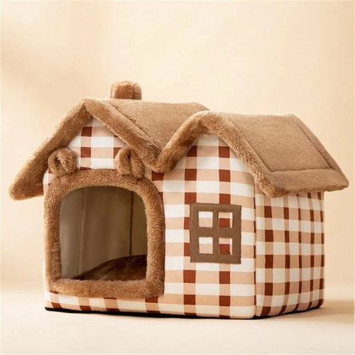 Gabled Plush Pet House for Dog or Cat