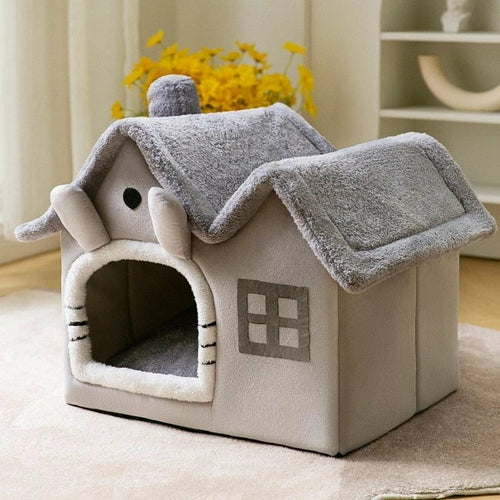 Gabled Plush Pet House for Dog or Cat