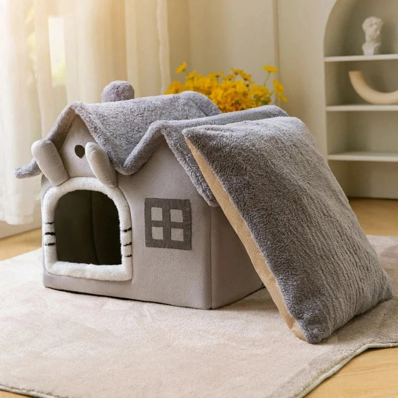 Gabled Plush Pet House for Dog or Cat