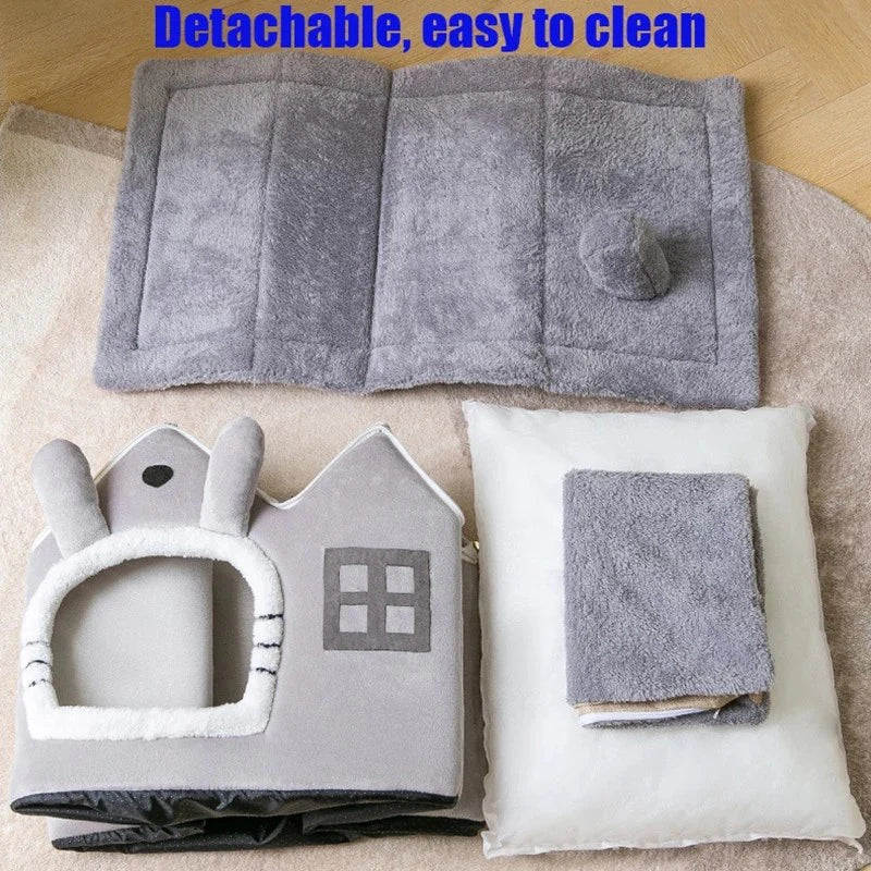 Gabled Plush Pet House for Dog or Cat