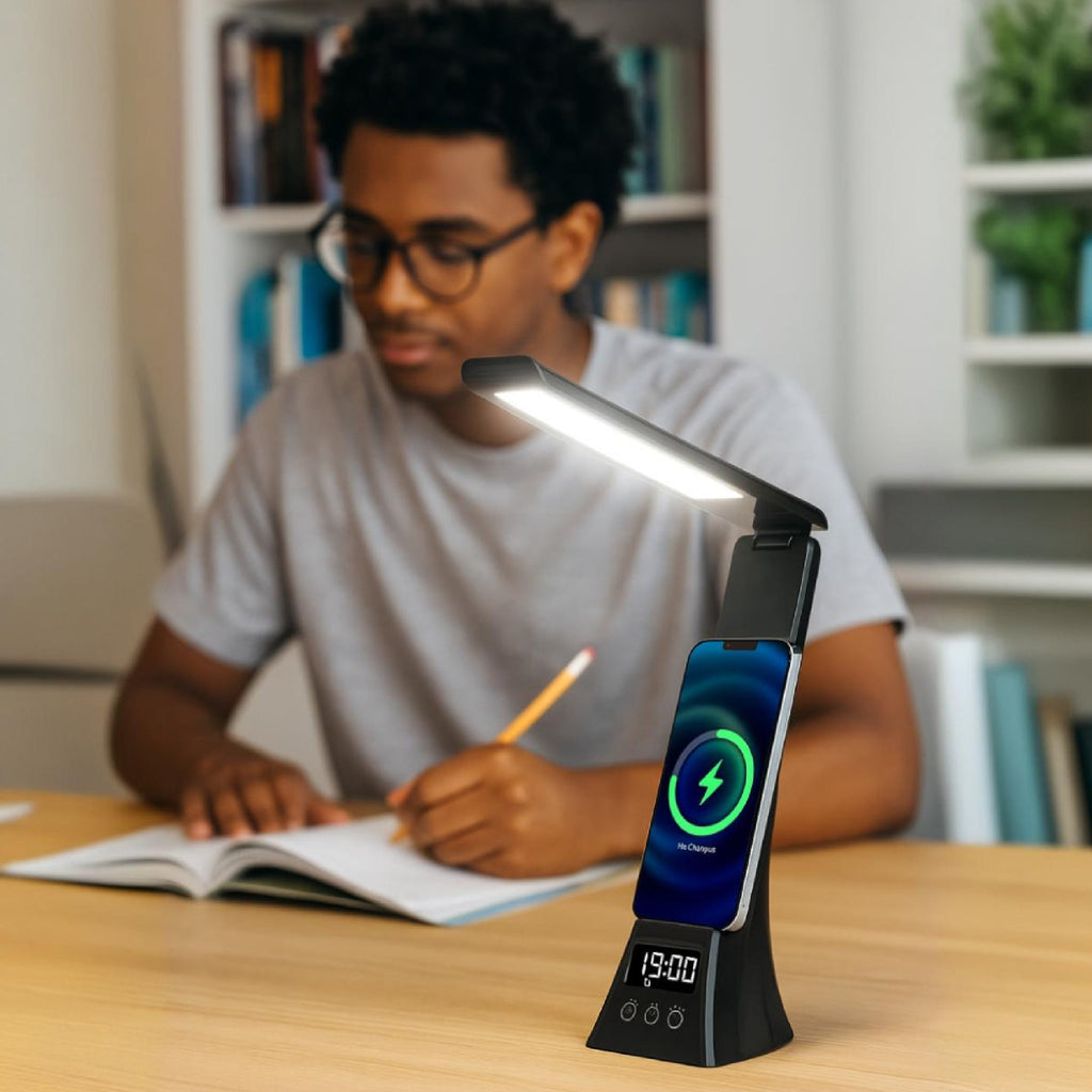 3-in-1 LED Desk Lamp with Wireless Charger and Alarm Clock