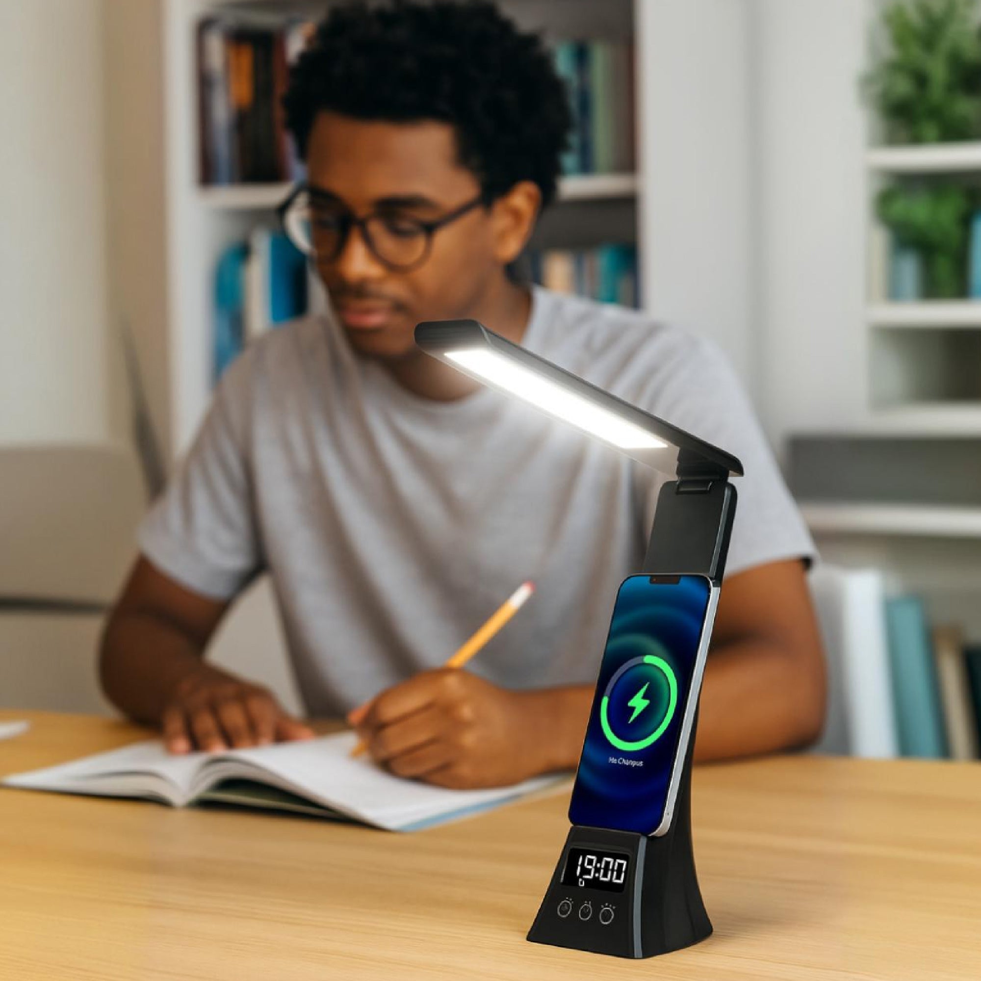 3-in-1 LED Desk Lamp with Wireless Charger and Alarm Clock