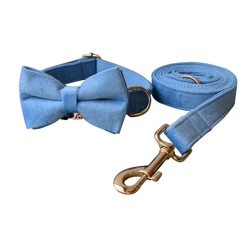 Luxury Blue Velvet Dog Collar And Leash Set
