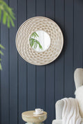 Round Sculpted Silver Wall Mirror with Beveled Glass