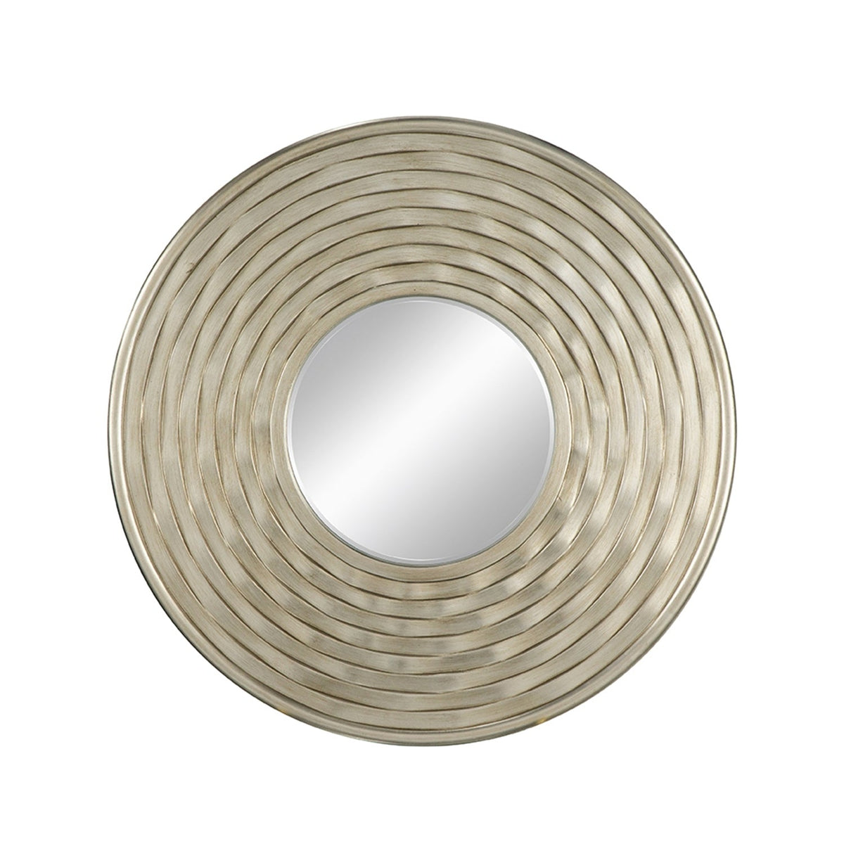 Round Sculpted Silver Wall Mirror with Beveled Glass