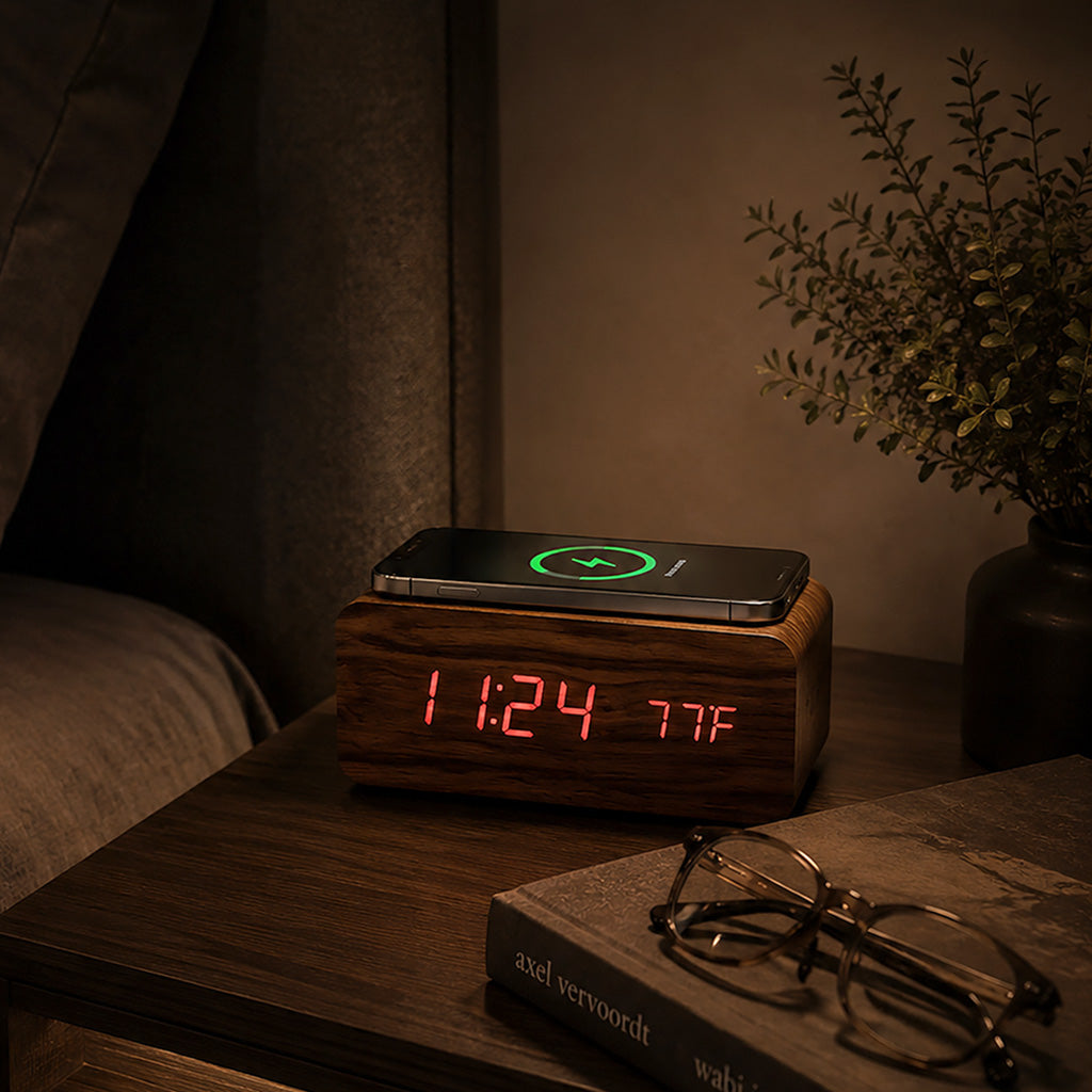 Walnut Wireless Phone Charger/Digital Clock
