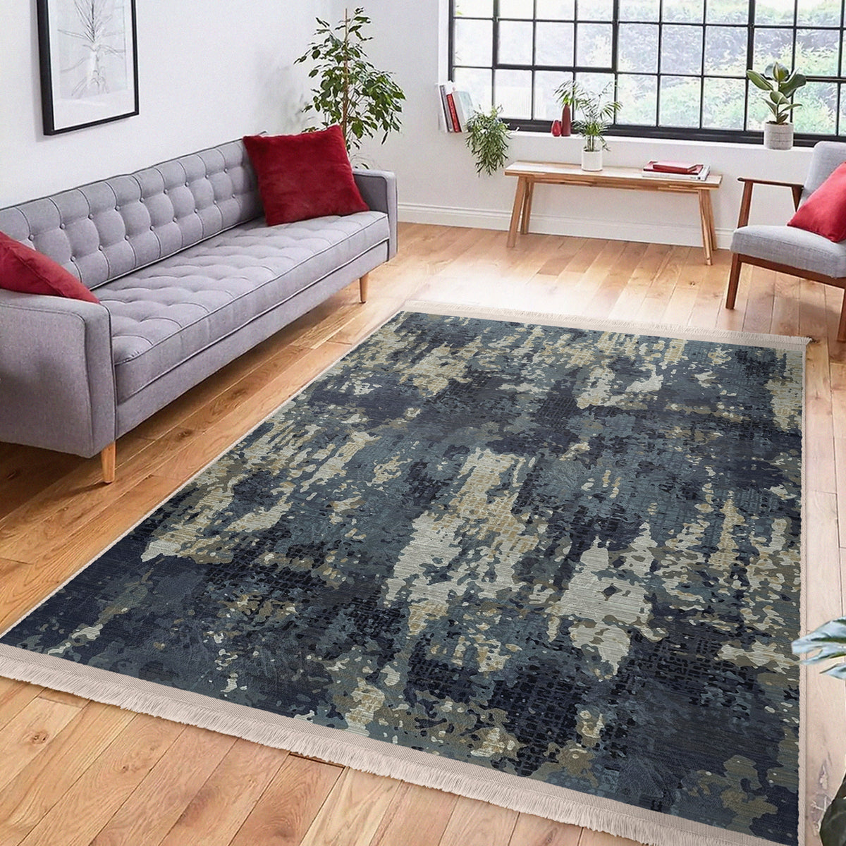 Blue Vintage Style Washable Area Rug