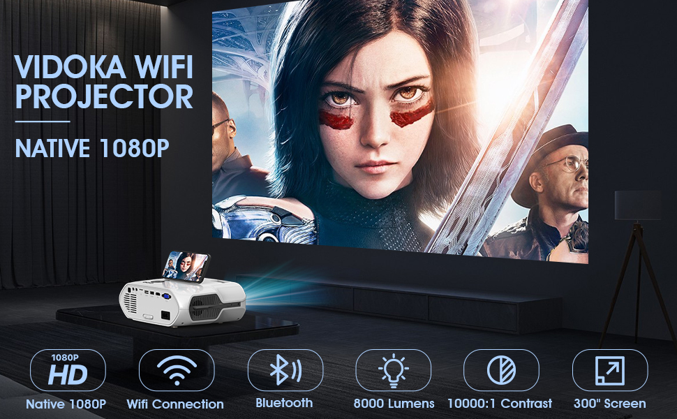 8000L Full HD Projector with WiFi and Bluetooth