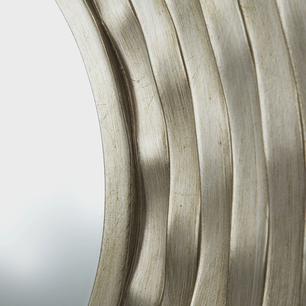 Round Sculpted Silver Wall Mirror with Beveled Glass