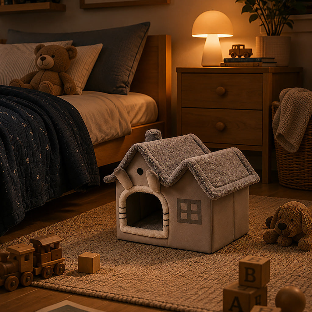 Gabled Plush Pet House for Dog or Cat