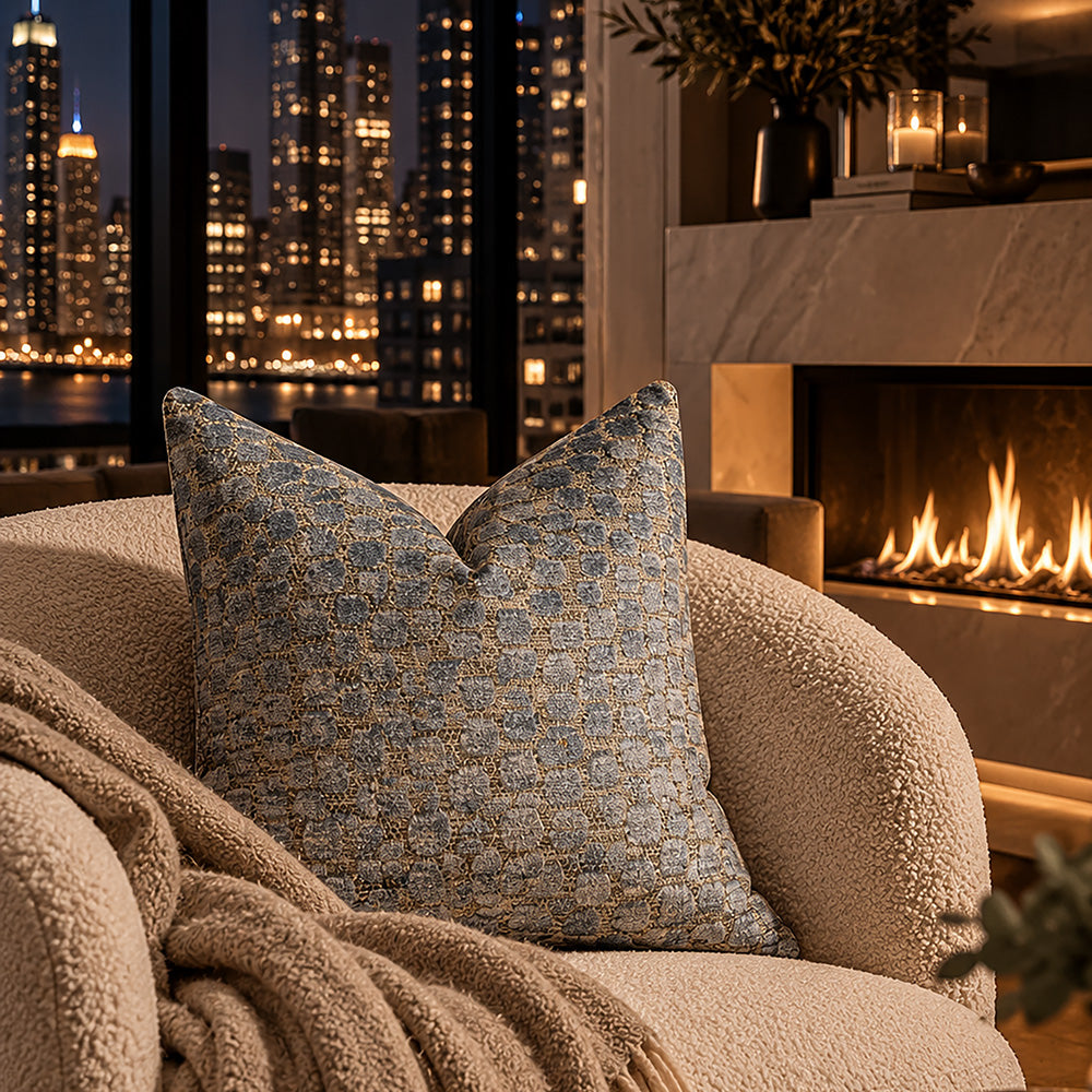 Dusky Gem Blue and Silver Luxury Throw Pillow