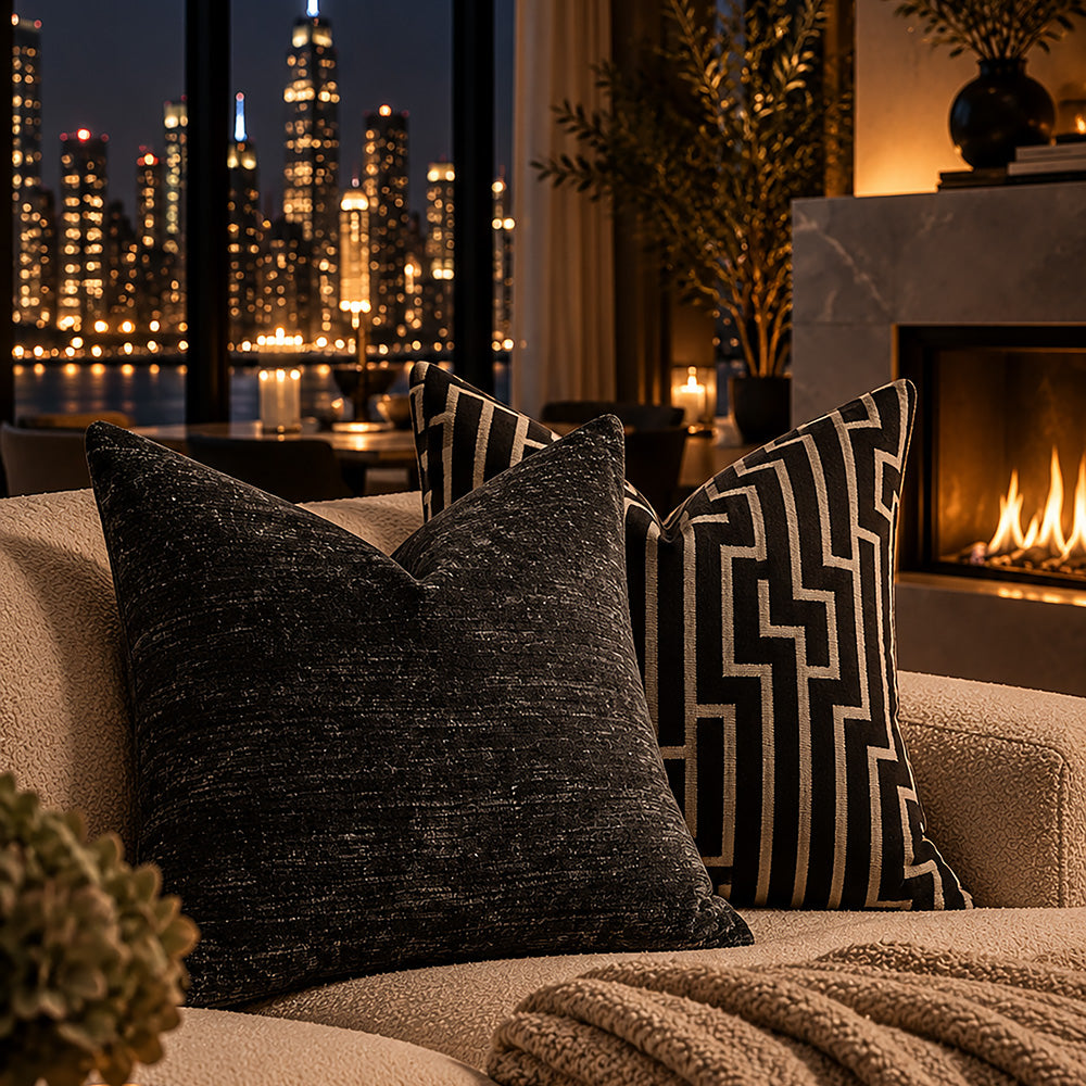 Onyx Caviar Velvet Throw Pillow in Black