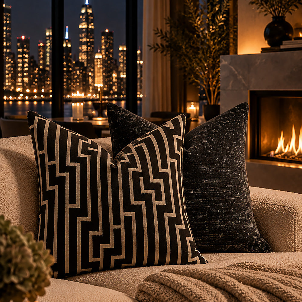 Posh Lady Black and Beige Tones Luxury Throw Pillow