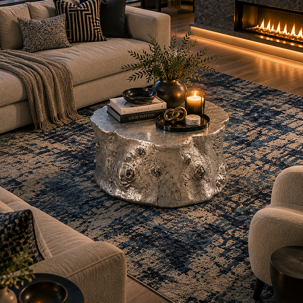 Blue Vintage Style Washable Area Rug
