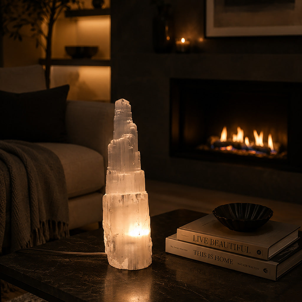 Selenite Crystal Skyscraper Large Lamp